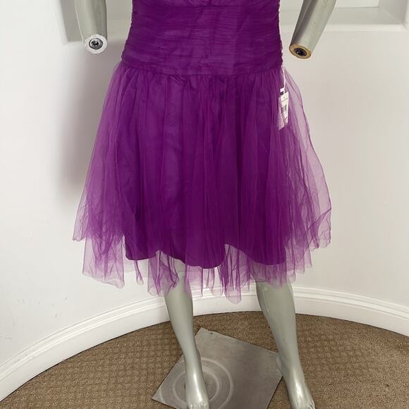 KATHY HILTON Raspberry Fit & Flare Mesh Dress Beads Embellished Shoulder Size 10 - Picture 7 of 14